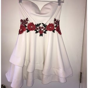 White Strapless Dress with Floral Detail
